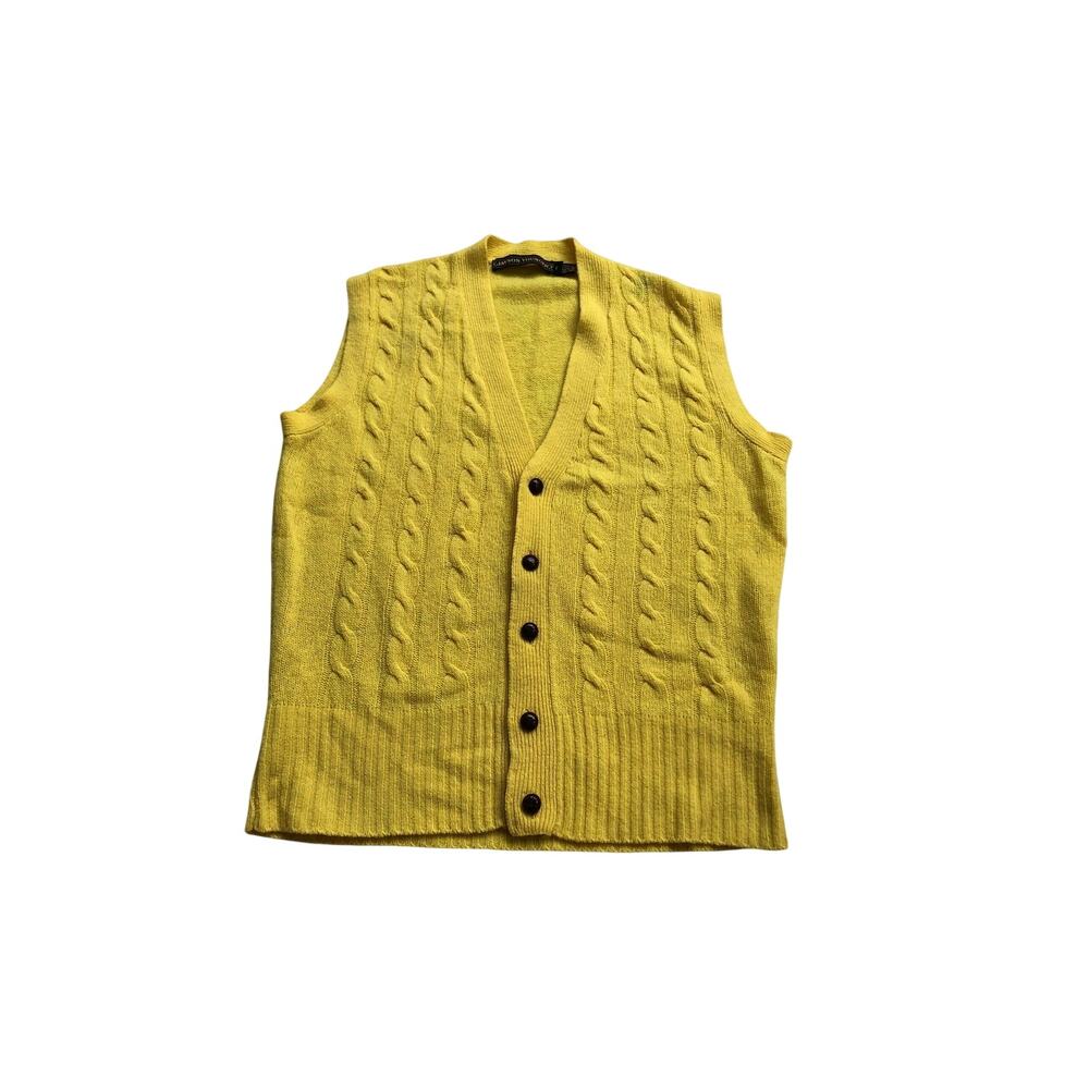 Lambswool Sweater Vest Yellow Cable Knit Jayson Younger Size Medium